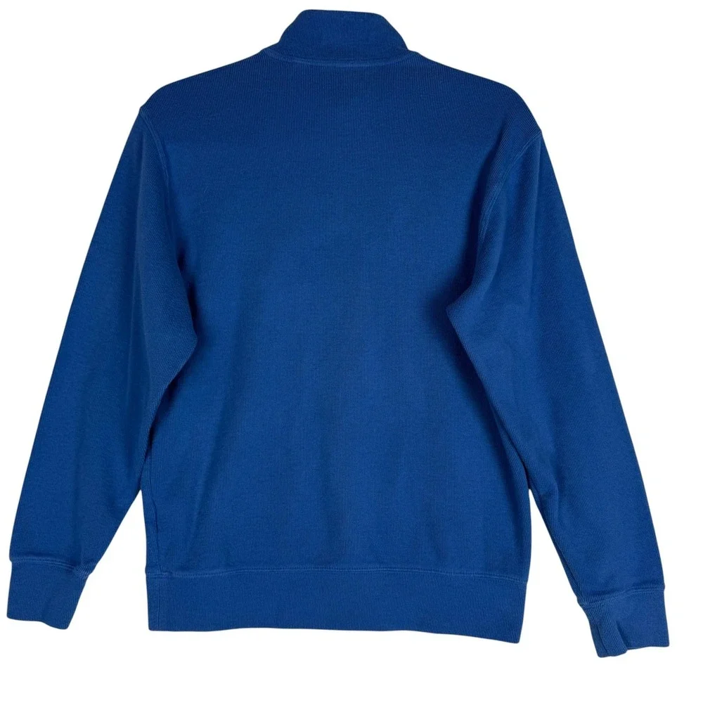 Lands' End Sweater Mens Small Blue 1/4 Zip Mock Neck Knit Pullover‎ Cotton Blend